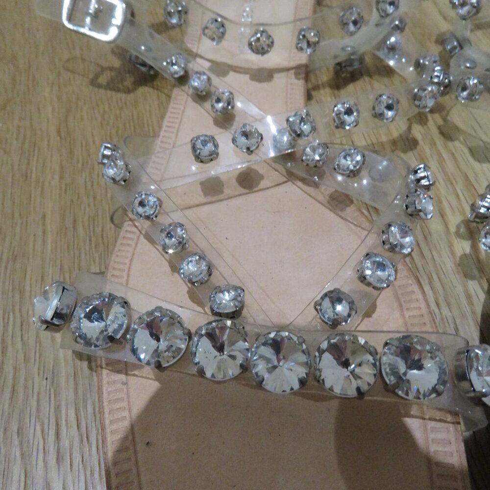 JEFFREY CAMPBELL Amaryl Clear Crystal Studded Flat Sandals Shoes - Size US 8 - Picture 6 of 11